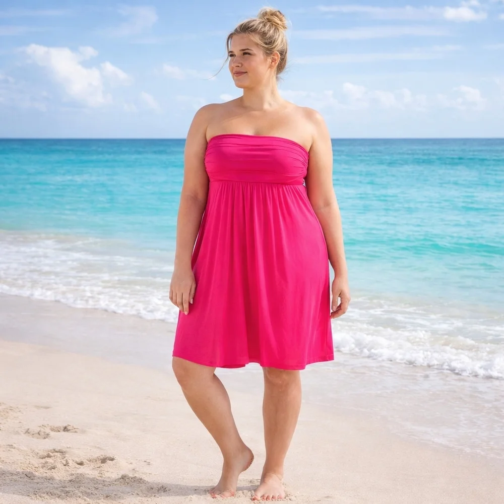 24seven Comfort Apparel Pink Strapless Strechy Empire Waist Mini Dress XL NWT